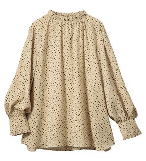 VINNO（ヴィノ）の「ドット柄ハイネックブラウス（ブラウス）」｜ベージュ