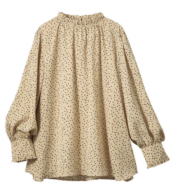 VINNO（ヴィノ）の「ドット柄ハイネックブラウス（ブラウス）」｜ベージュ
