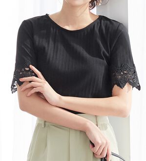 alotta（アロッタ）の「袖レーステレコリブトップス（カットソー）」｜詳細画像