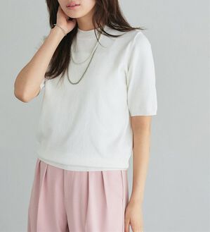 Pierrot（ピエロ）の「【洗濯機で洗える】【ＵＶカット】シルクタッチ半袖ニット（ニット・セーター）」｜オフホワイト