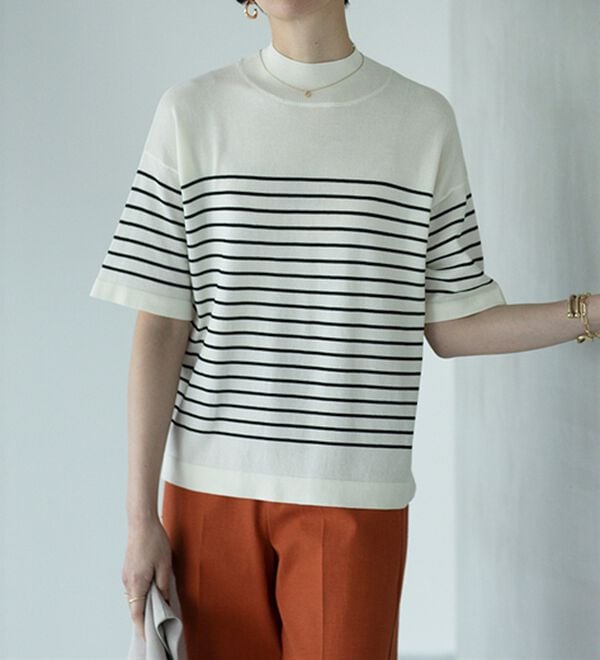 BELLUNA（ベルーナ）の「【選べるデザイン】Ｔシャツが苦手な方に！ひんやり綿混ニットＴ（ニット・セーター）」｜詳細画像