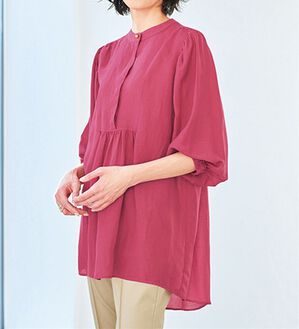 VINNO（ヴィノ）の「ノーザンリネン混袖ボリュームチュニック（ブラウス）」｜ピンク