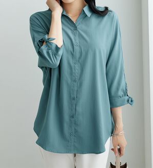 BELLUNA（ベルーナ）の「イージーケア！袖リボンシャツチュニック（チュニック）」｜ブルー