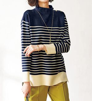 BELLUNA（ベルーナ）の「ミラノリブ素材ボーダーニットプルオーバー（ニット・セーター）」｜ネイビー系