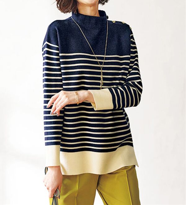 BELLUNA（ベルーナ）の「ミラノリブ素材ボーダーニットプルオーバー（ニット・セーター）」｜ネイビー系