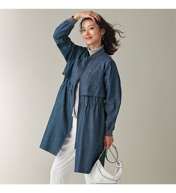 BELLUNA（ベルーナ）の「デニム素材中わたベスト付重ねデザインコート（ロングコート）」｜詳細画像