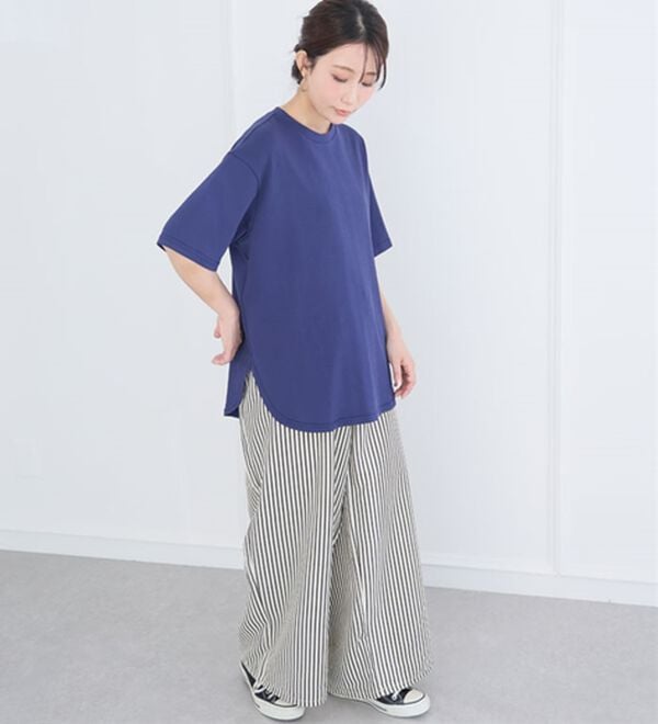 A HAPPY MARILYN（アハッピーマリリン）の「【Ｍ～８Ｌ】【ハッピーさらりん】裾ラウンド五分袖Ｔシャツ（Tシャツ）」｜詳細画像