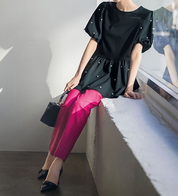 RANAN（ラナン）の「【ひんやり・ＵＶ】機能付麻調美脚タックテーパードパンツ（フルレングスパンツ）」｜詳細画像