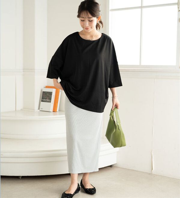 A HAPPY MARILYN（アハッピーマリリン）の「【Ｌ～６Ｌ／選べる袖丈】大人の今どきベーシック！ポンチ素材トップス（Tシャツ）」｜詳細画像