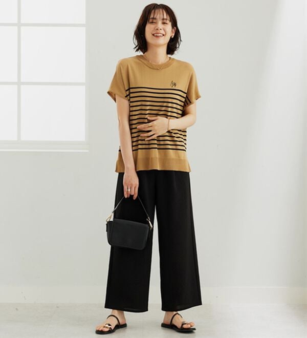BELLUNA（ベルーナ）の「【快適Ｌａｂ．】シャリ冷！洗える多機能フレンチ袖ニットＴシャツ（ニット・セーター）」｜詳細画像