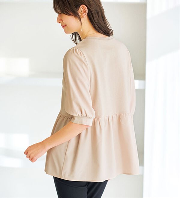 BELLUNA（ベルーナ）の「異素材切替ペプラムチュニック（チュニック）」｜トープ