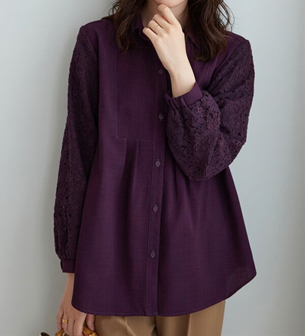 BELLUNA（ベルーナ）の「麻調素材袖レースブラウス（ブラウス）」｜詳細画像