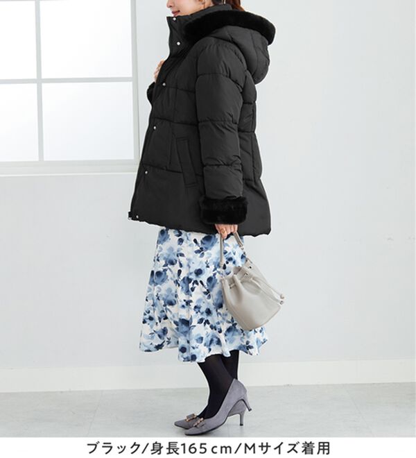 d.i.a.中綿入り　ラビットファー付きミドル丈コート グレー d.i.a.中綿入り ラビットファー付きミドル丈コート グレー d.i.a. 中綿