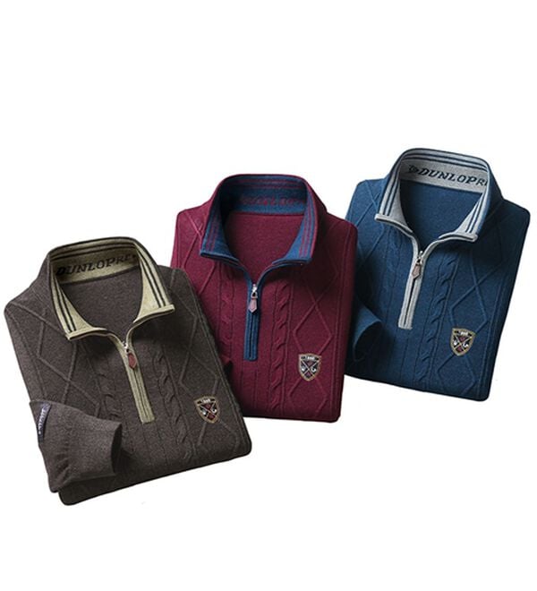 「＜ダンロップ・リファインド＞上質メランジ素材のハーフジップセーター（メンズニット・セーター）」｜詳細画像