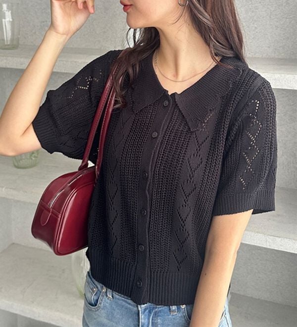 GeeRA（ジーラ）の「透かし編みポロ衿ニット（ニット・セーター）」｜詳細画像