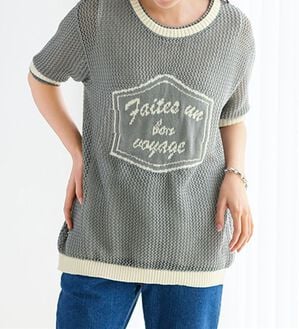 BELLUNA（ベルーナ）の「コーデに映える透かし編配色ロゴセーター（ニット・セーター）」｜グレー系