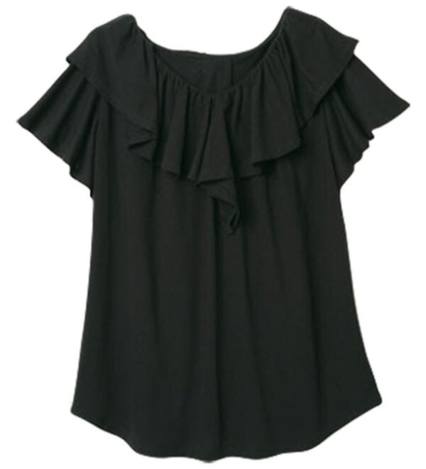 RANAN（ラナン）の「ひんやり！綿１００％フリル衿カットソープルオーバー（カットソー）」｜詳細画像