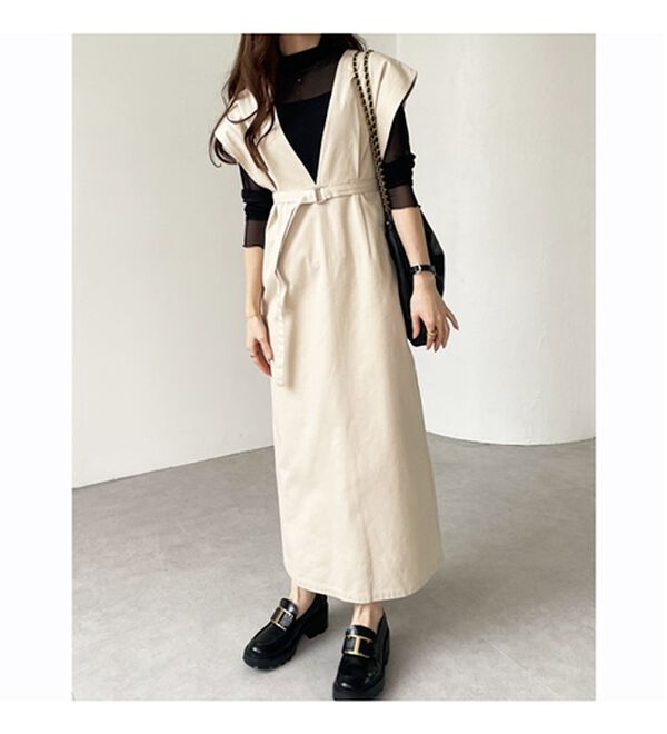 GeeRA（ジーラ）の「ベルト付Ｖネックジャンスカ（ジャンパースカート）」｜詳細画像