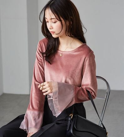 RANAN（ラナン）の「フレアーチュール袖ベロアプルオーバー（カットソー）」