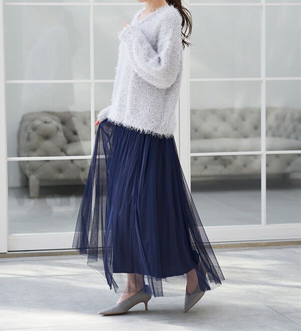 RANAN（ラナン）の「ふわっと可愛いフリルギャザーチュールスカート（ロングスカート）」｜詳細画像