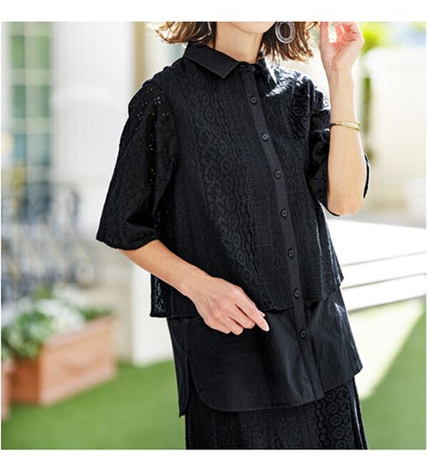 BELLUNA（ベルーナ）の「レース切替デザインシャツジャケット（シャツ）」｜詳細画像