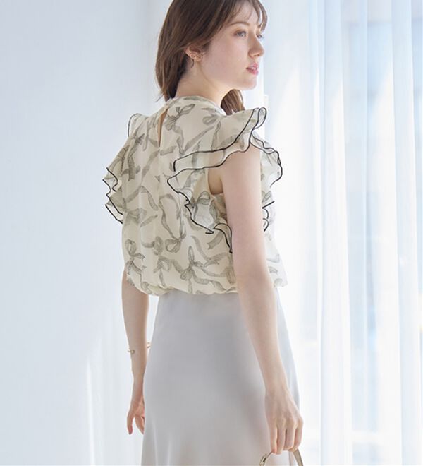 alotta（アロッタ）の「リボン柄フリル袖ブラウス（ブラウス）」｜詳細画像