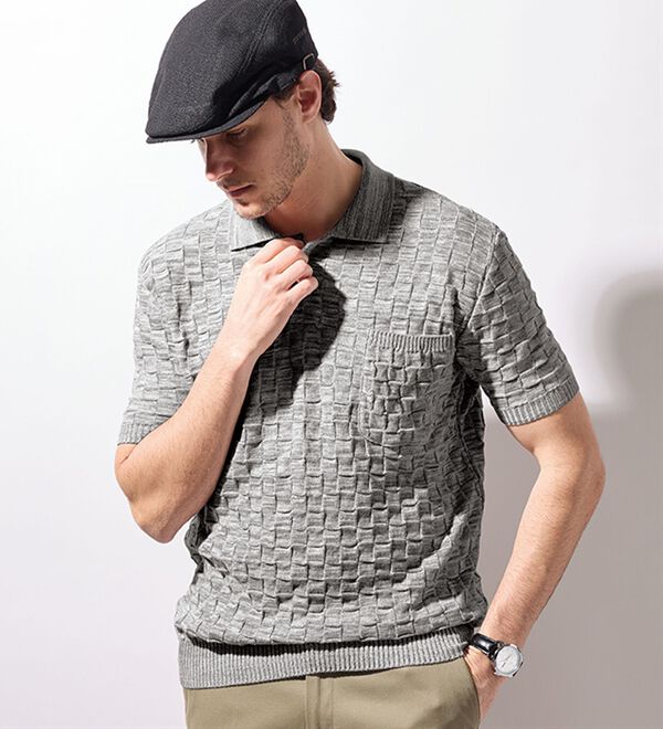 「＜ヘリンボーンクラブ＞日本製市松模様ポロシャツ（メンズポロシャツ）」｜詳細画像