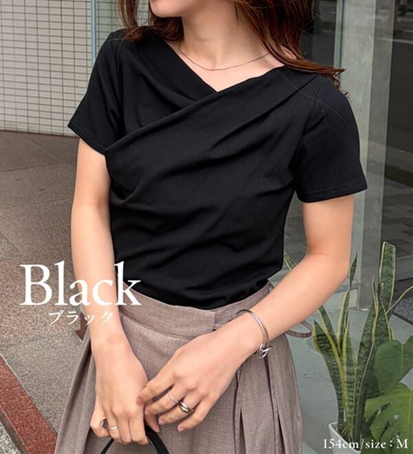 RANAN（ラナン）の「【新色追加】ひんやり上品ドレープリブTシャツ（カットソー）」｜詳細画像