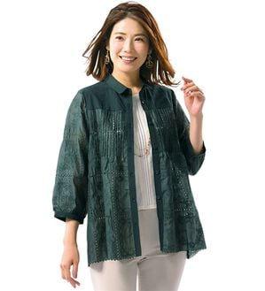 ルフラン（ルフラン）の「刺しゅうレースのブラウスジャケット（シャツ）」｜ネイビー