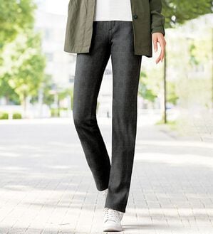 BELLUNA（ベルーナ）の「ウエストらくらく！ふっくら裏起毛ストレッチパンツ（フルレングスパンツ）」｜黒系グレンチェック