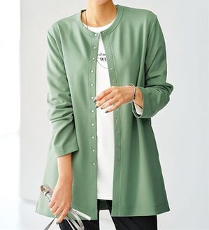BELLUNA（ベルーナ）の「時短コーデ！ダンボール素材ロングカーデアンサンブル（アンサンブル）」｜アップルグリーン