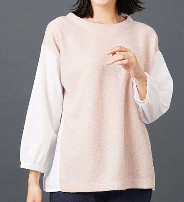 BELLUNA（ベルーナ）の「ラメ入り起毛素材シャツ切替プルオーバー（カットソー）」｜詳細画像