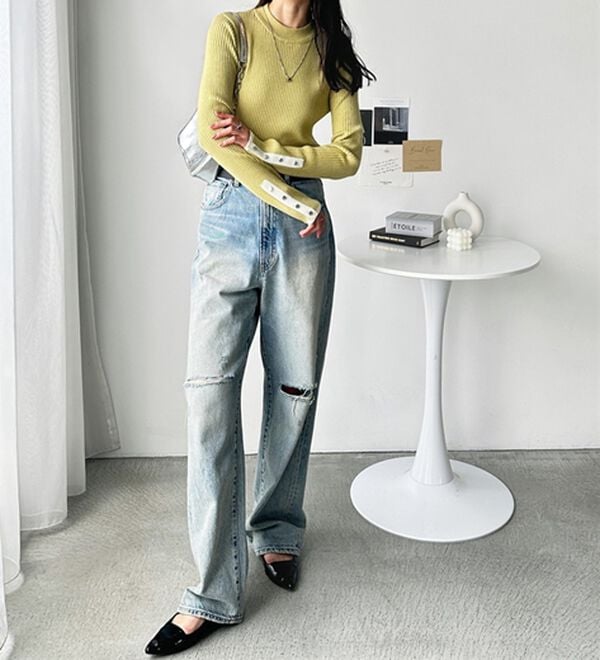 GeeRA（ジーラ）の「袖口ボタン配色ハイネックリブニット（ニット・セーター）」｜詳細画像