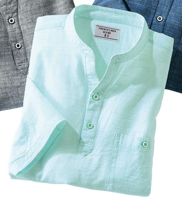 「ひんやり涼やか綿麻ゆったりシャツ（メンズシャツ）」｜ミント