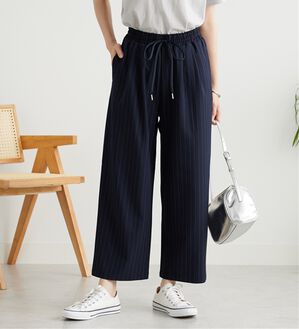 BELLUNA（ベルーナ）の「【嬉しい機能付き！】とろみ素材ドロスト使いワイドパンツ（ワイドパンツ・ガウチョ）」｜ネイビーストライプ