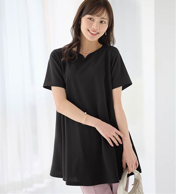 alotta（アロッタ）の「【接触冷感】さらっと快適！高見えフレアーロングチュニックＴシャツ（チュニック）」｜詳細画像