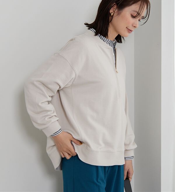 BELLUNA（ベルーナ）の「リブ使いハーフジップ裏毛プルオーバー（カットソー）」｜詳細画像