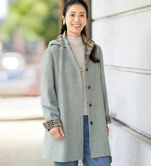 ルフラン（ルフラン）の「ウール混チェックフーディーコート（ハーフコート）」｜詳細画像