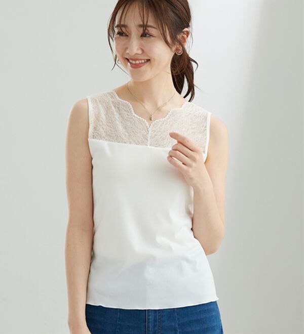 HISCHRONE レース編みタンクトップ ホワイト HISCHRONE レース編みタンクトップ ホワイト IRONING（アイロニング