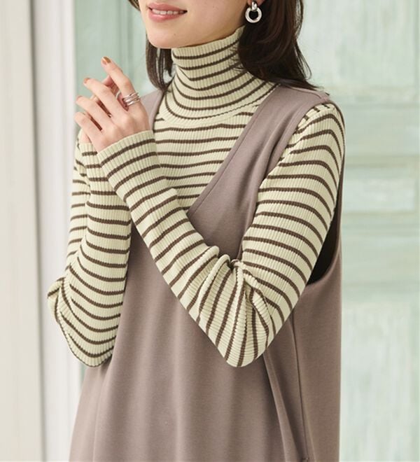 BELLUNA（ベルーナ）の「ハピネスコットン１００％&times;吸湿発熱リブタートルニット＜＆ｃｏｃｏｃｈｉ＞（ニット・セーター）」｜詳細画像