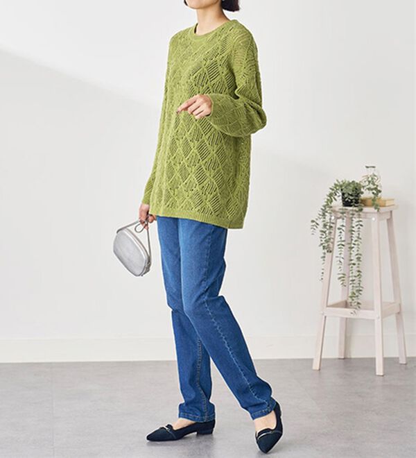 BELLUNA（ベルーナ）の「リーフ柄透かし編ニットチュニック（チュニック）」｜詳細画像
