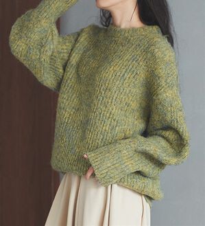 RANAN（ラナン）の「ボリューム袖ふんわりミックスニット（ニット・セーター）」｜イエローグリーン系