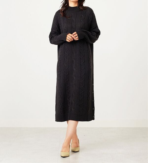 BELLUNA（ベルーナ）の「ケーブル柄ロング丈ニットワンピース（ニットワンピース）」｜詳細画像