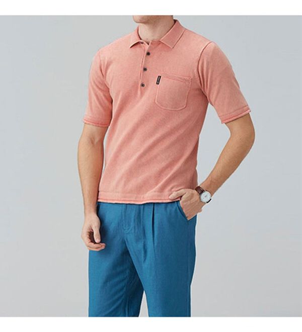 「＜イネド＞ヴィンテージ加工のニットポロ（メンズポロシャツ）」｜詳細画像