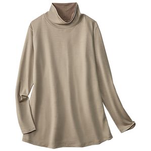 BELLUNA（ベルーナ）の「【日本製】艶やかウール１００％衿配色カットソーチュニック（チュニック）」｜ベージュ系