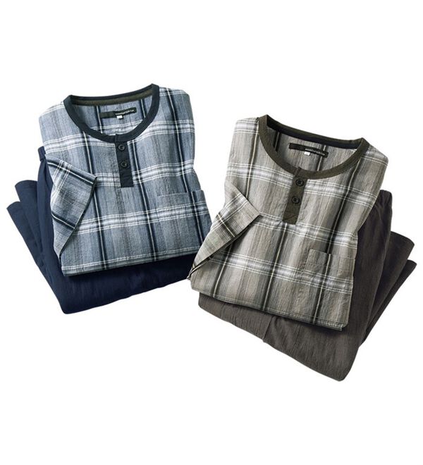 「【２着組】＜マサキ　マツシマ＞綿１００％先染楊柳パジャマ（メンズルームウェア）」｜詳細画像