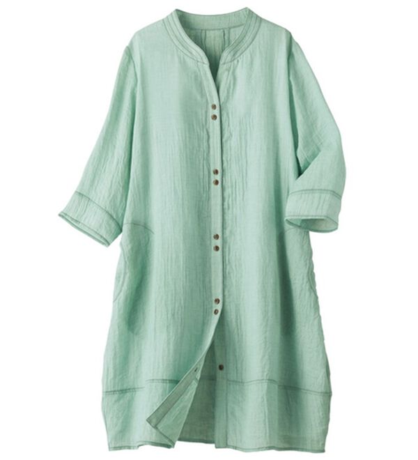 ルフラン（ルフラン）の「シャンブレー生地ロングブラウス（ブラウス）」｜グリーン