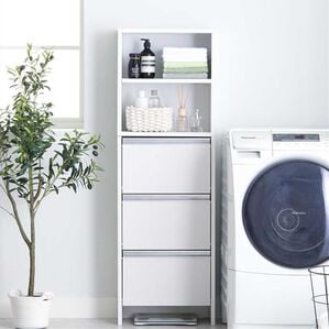 iellio（イエリオ）の「薄型フラップランドリ―ラック＜隙間収納・ランドリー収納・サニタリー収納・大量収納＞（ランドリーラック・収納）」｜ホワイト（幅45cm）