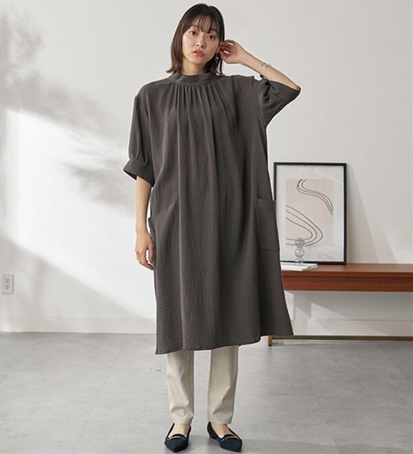 BELLUNA（ベルーナ）の「《ＨｕｇＲｅａｍコットン》ダブルガーゼゆったりワンピース（チュニックワンピース）」｜詳細画像