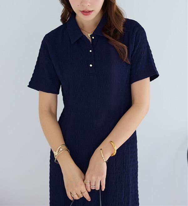 alotta（アロッタ）の「ゴールドボタンポロワンピース（カットソーワンピース）」｜詳細画像